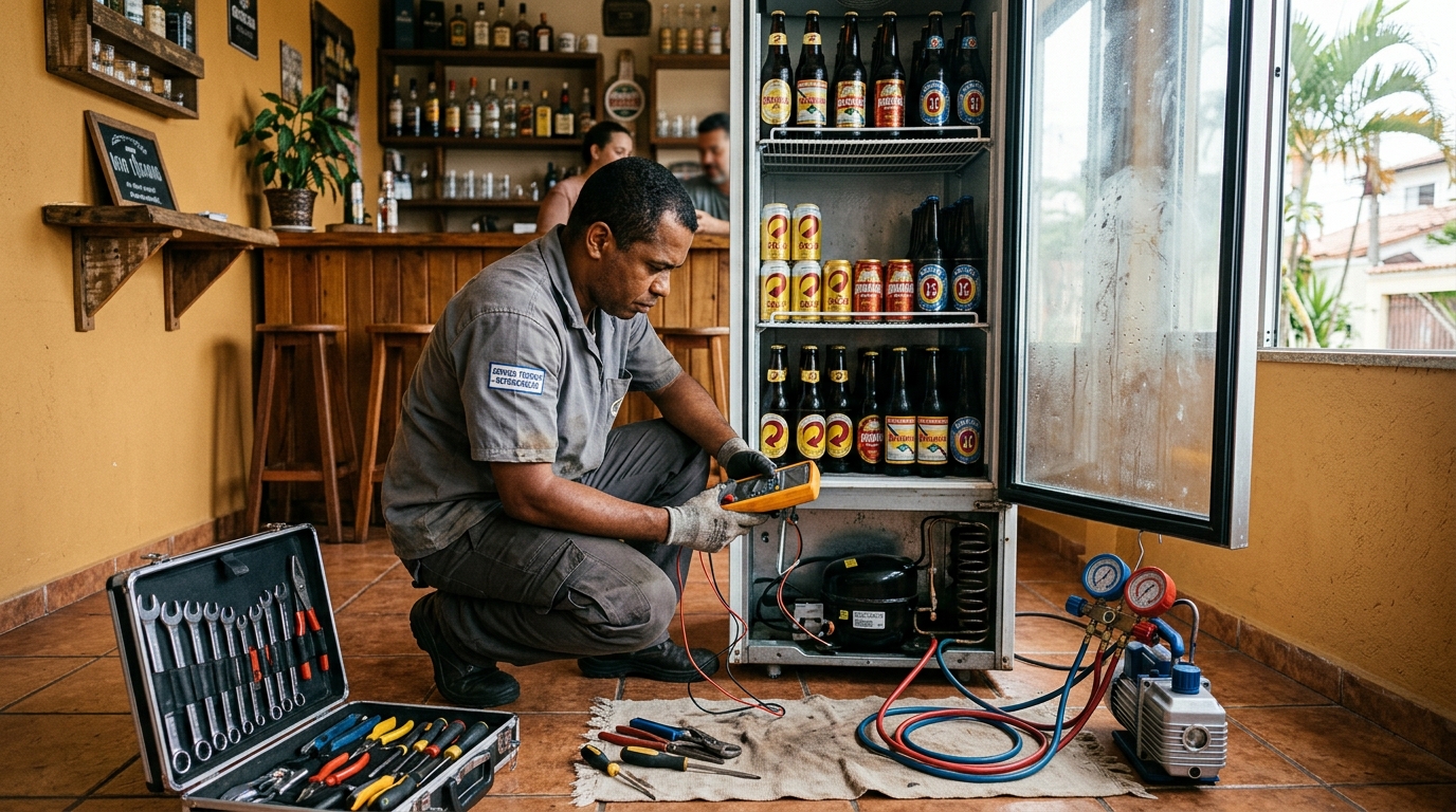 Substituição de termostato de cervejeira em serviço técnico em Caxias do Sul‑RS